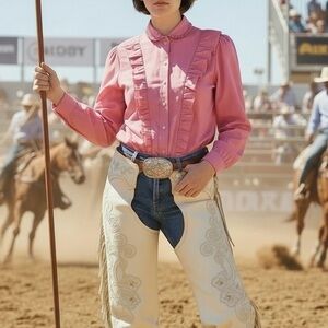 Vintage WRANGLER Pink Ruffle Western Button-Up Rodeo Queen Shirt
